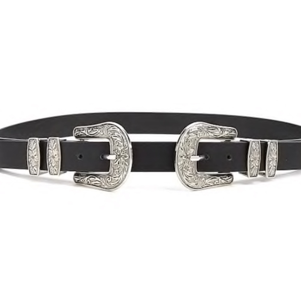 Faux Leather Double-Buckle Hip Belt